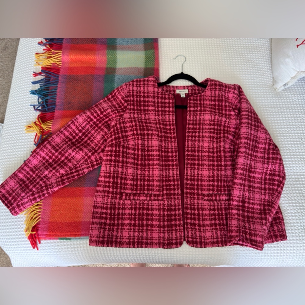 Women's Plaid Tweed Collarless Jacket